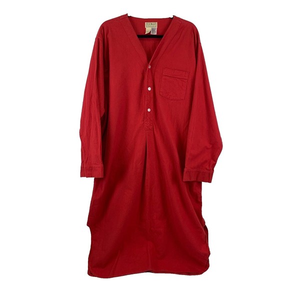 L.L. Bean Other - LL Bean Vintage Red Flannel Night Shirt Button 100% Cotton Chest Pocket Mens XL